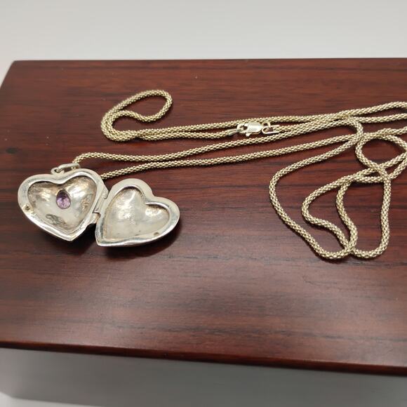 Locket with Marcasite and Pink CZ in Sterling Silver on a 28-in Danecraft Chain - Picture 5 of 7